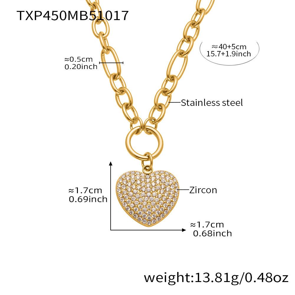 Luxurious Heart Stainless Steel Gold Color Zircon Women's Jewelry Sets