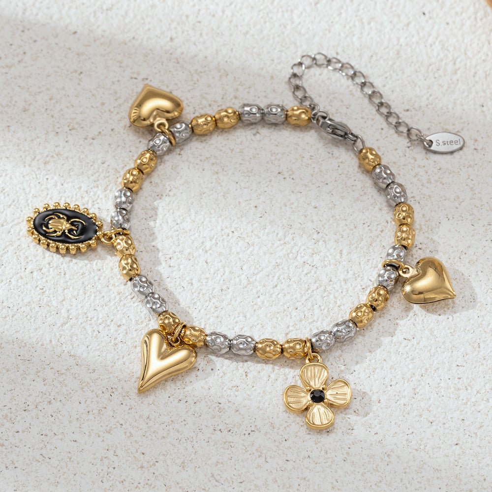 Herz Gemischte Farbe Perlen Edelstahl Halsketten Set Bild3