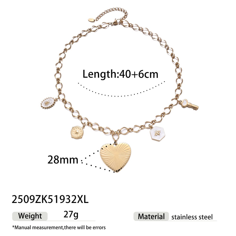 Retro Herz Emaille Biene Edelstahl Gold Farbe Halsketten Sets