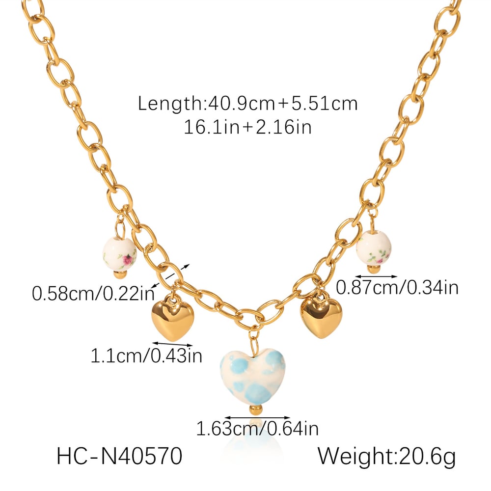 1 Piece Ceramic Heart Stainless Steel Gold Color Pendant Necklace h5Picture2