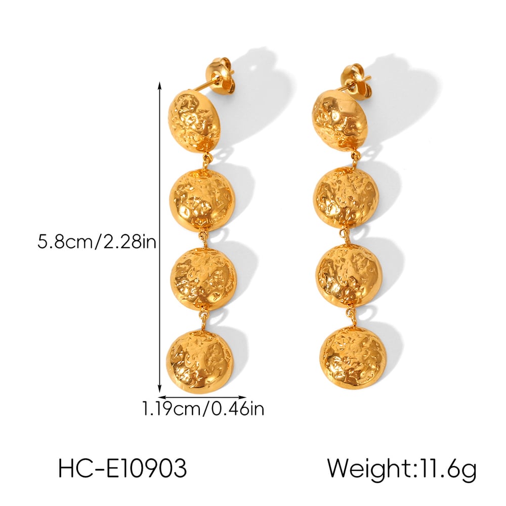 1 Pair Hammer Pattern Spherical Tassel Stainless Steel Gold Color Dangle Earrings Picture2