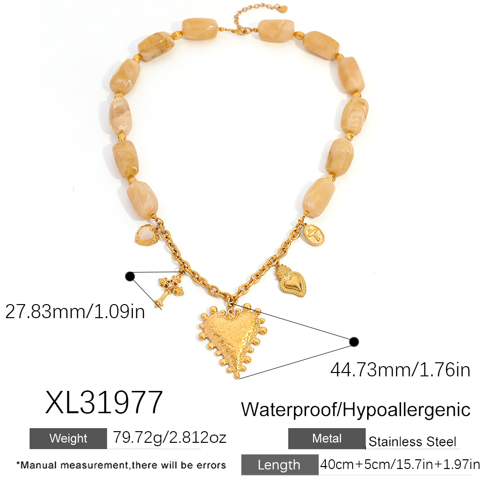 Collier pendentif luxueux en acier inoxydable pour femme, motif cœur, croix et cercle