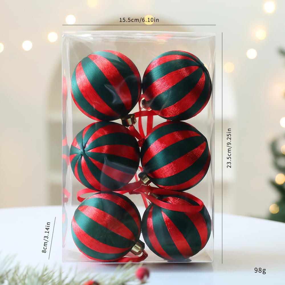 1 Set Christmas Stripe Ball Polyester Party Supplies(1 set=6 pieces) 
