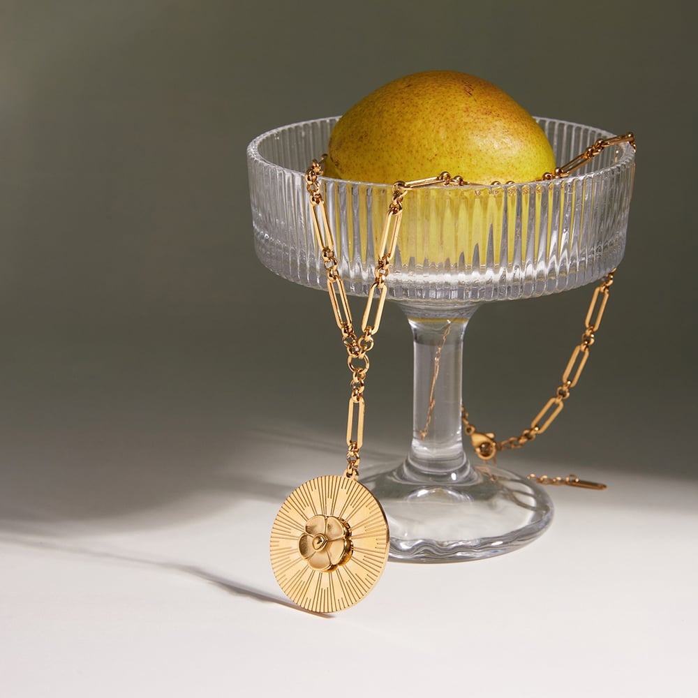 1 Piece Elegant Camellia Stainless Steel Gold Color Women's Pendant Necklaces h5Picture6