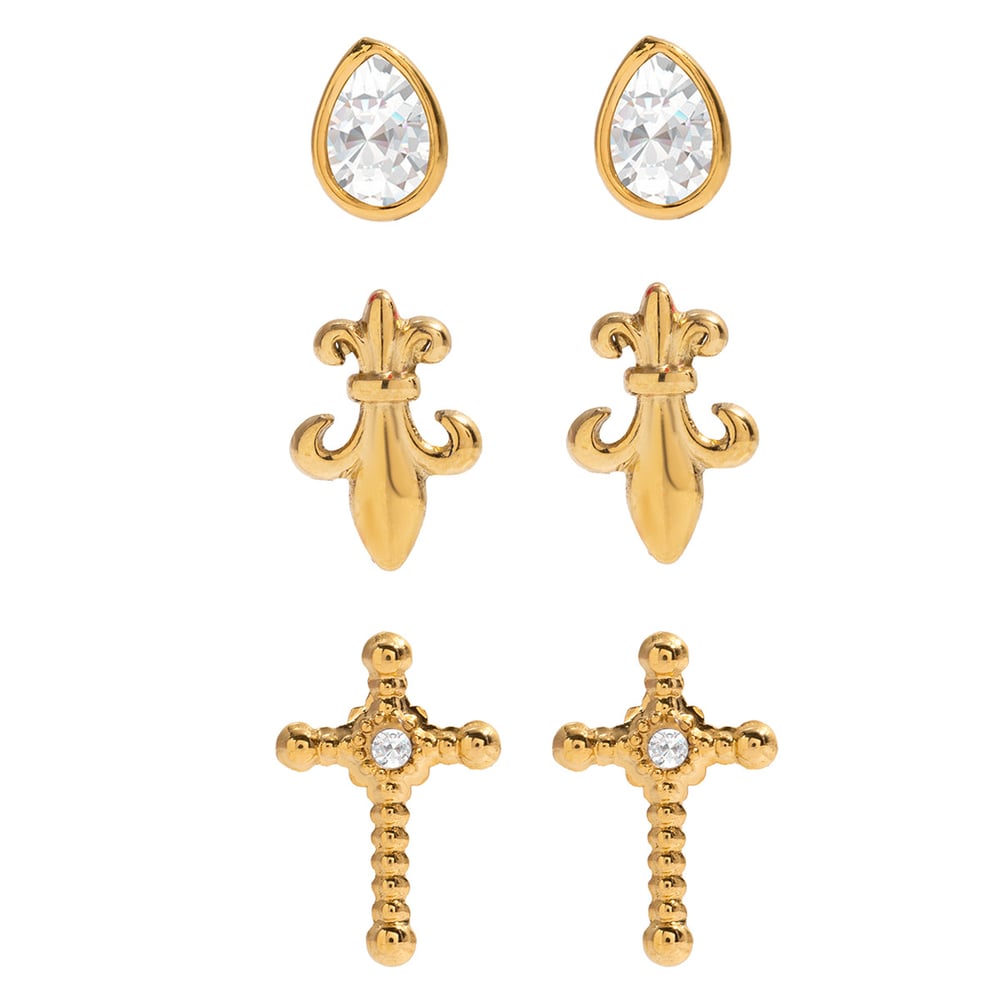1 Set Classic Cross Stainless Steel Gold Color Women's Earring Sets