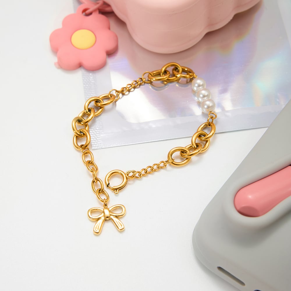1 Piece Romantic Bow Knot Stainless Steel Gold Color Women's Charm Bracelets Picture3