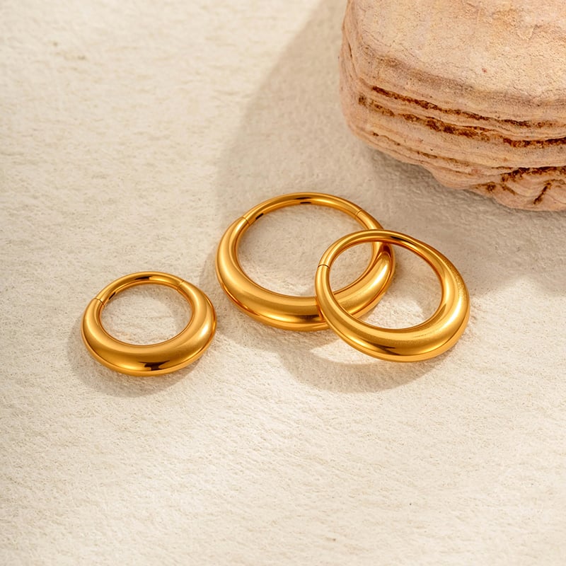 1 Piece Simple Circle Titanium Alloy Gold Color Hoop Earring Picture3