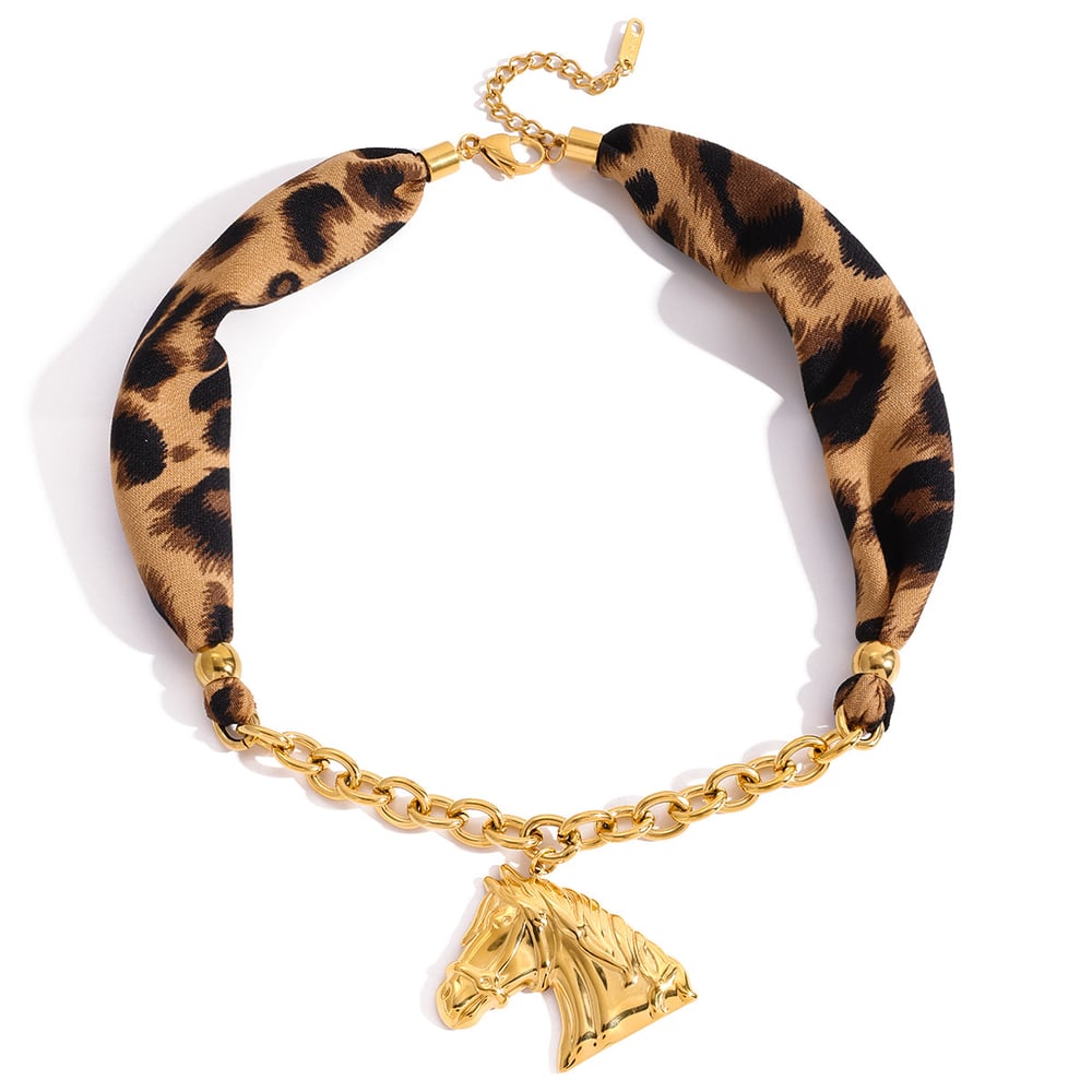 1 Piece Luxurious Horse Leopard Print Stainless Steel Gold Color Women's Pendant Necklaces