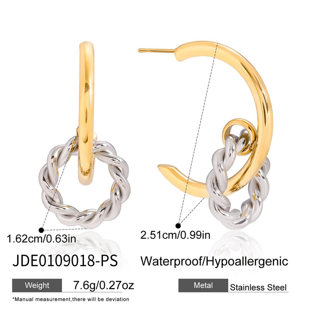 1 Pair Modern Circle Gold Color And Silver Colors Stainless Steel Women's Hoop Earrings Picture2