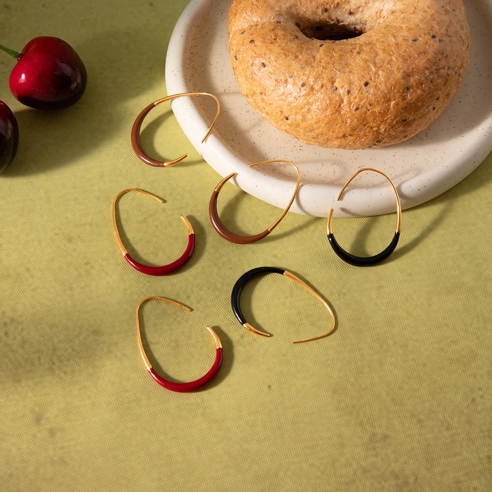 1 Pair Classic Mixed Color Oval Stainless Steel Women's Hoop Earrings Picture4