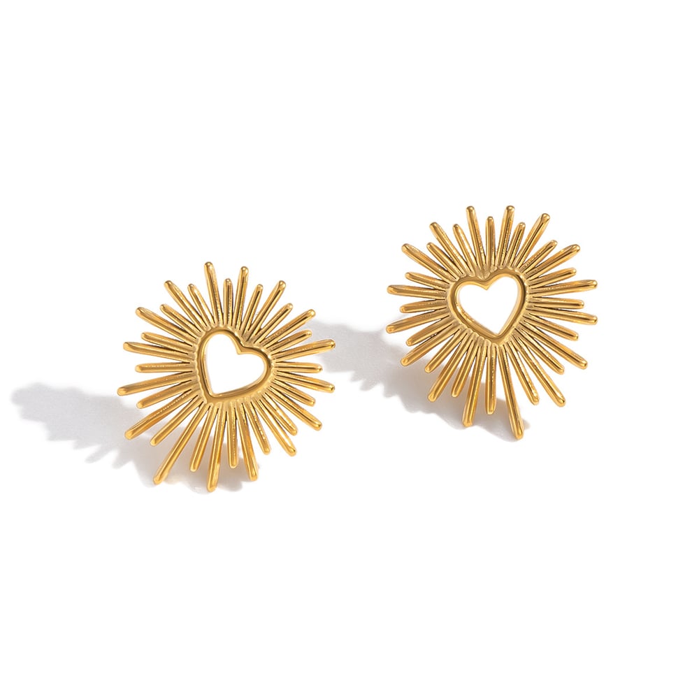 1 paire de boucles d'oreilles à tige rétro en acier inoxydable couleur or en forme de cœur h5Image5