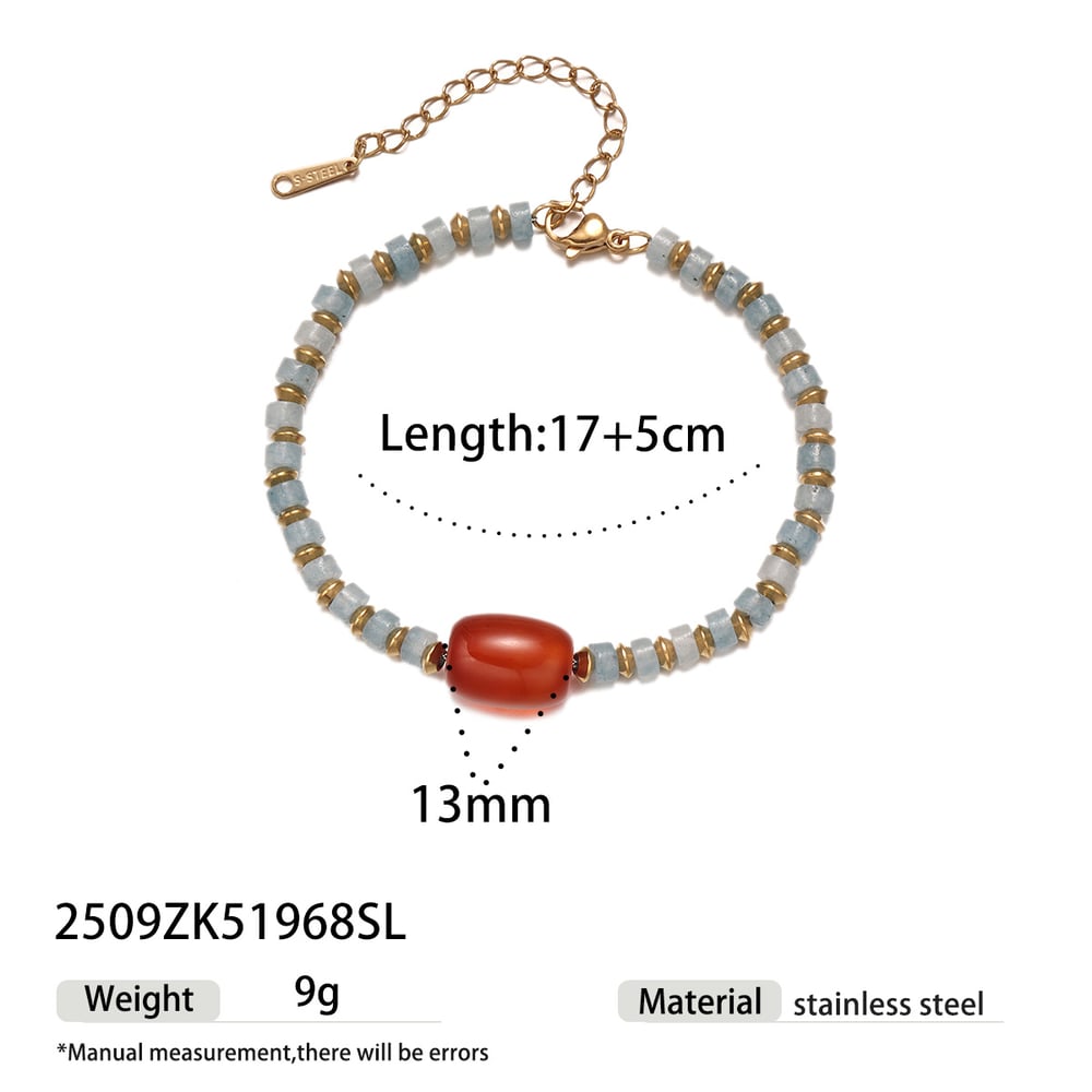 Retro Stainless Steel Natural Stone Beads Bracelets Set