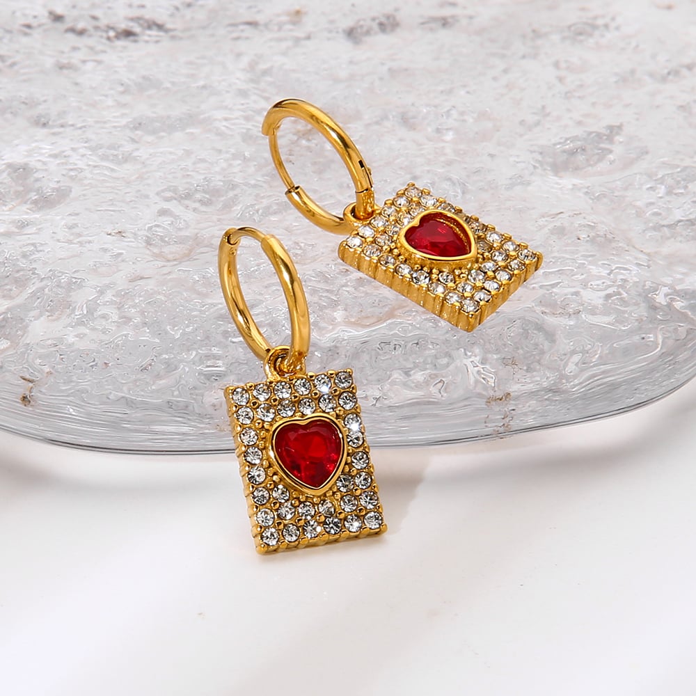 1 Paar elegante Creolen mit Herz-Rechteck-Edelstahl-Zirkon für Damen h5Bild3