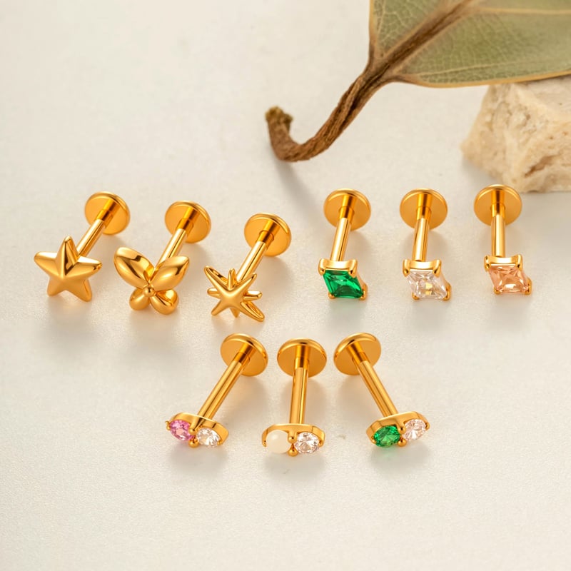1 Piece Minimalist Star Rectangle Titanium Alloy Gold Color  Zircon Women's Piercing Earrings Picture5