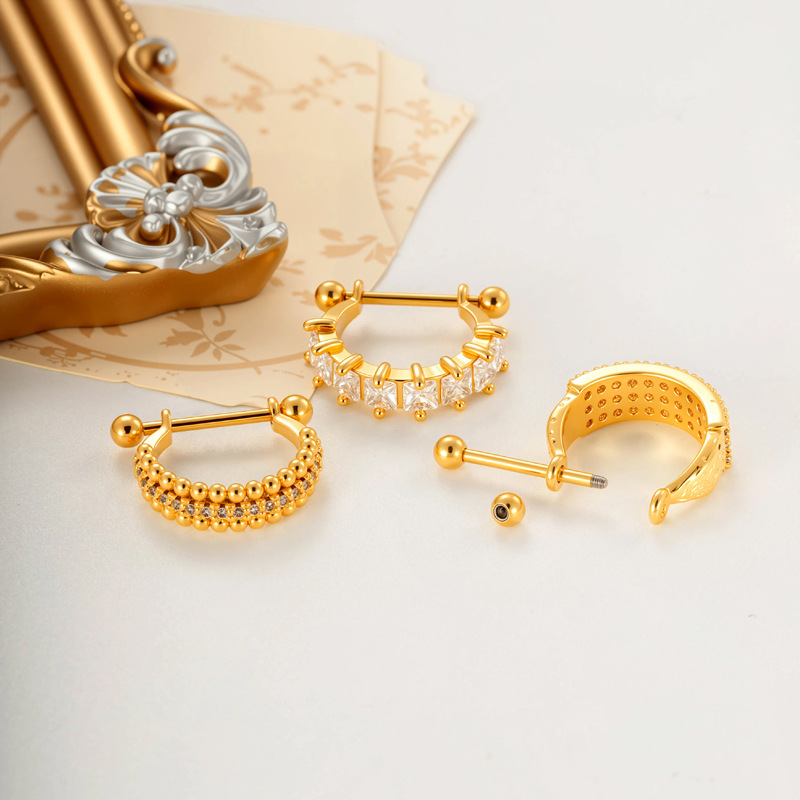 1 Piece Simple Crown Copper Gold Color Zircon Women's Piercing Earrings Picture4