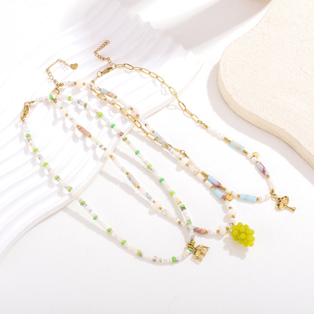 Collar de cuentas para mujer con piedras naturales brillantes de 1 pieza h5Imagen4