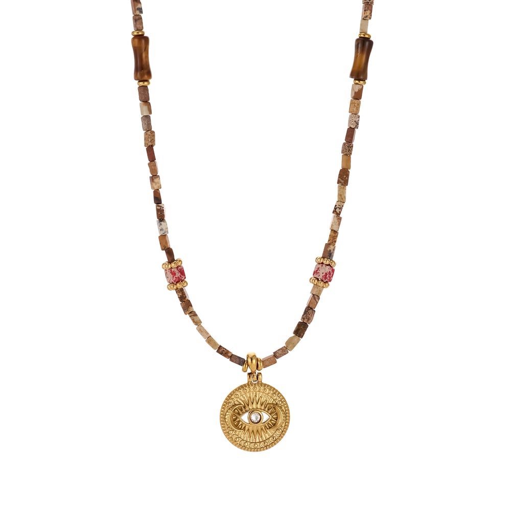 Collar de cuentas clásico con flores y piedras naturales para mujer, 1 pieza Imagen2