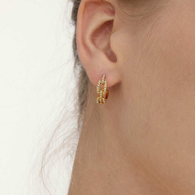 1 Pair Daily Rectangle Stainless Steel Gold Color Zircon Women's Hoop Earrings Picture5