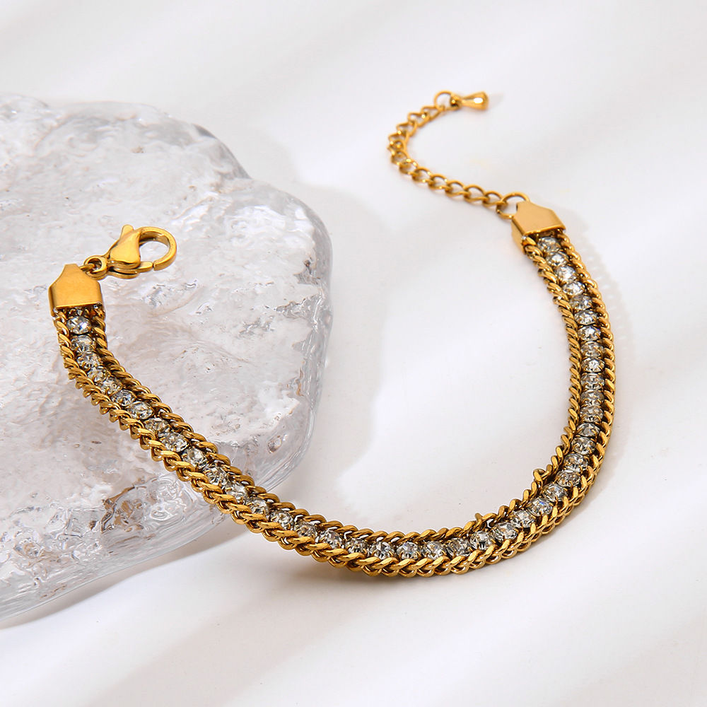 1 Piece Luxurious  Classic Chain Stainless Steel  Zircon Women's Chain Bracelets h5Picture2