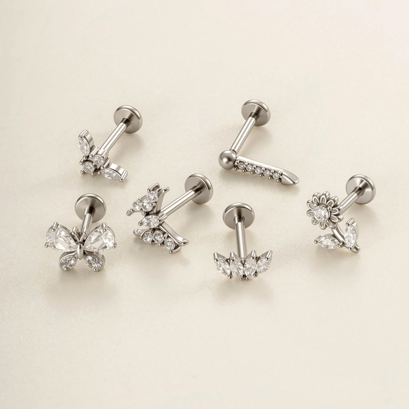 1 Piece Flower Butterfly Stainless Steel Gold Color Zircon Women's Piercing Earrings Picture3