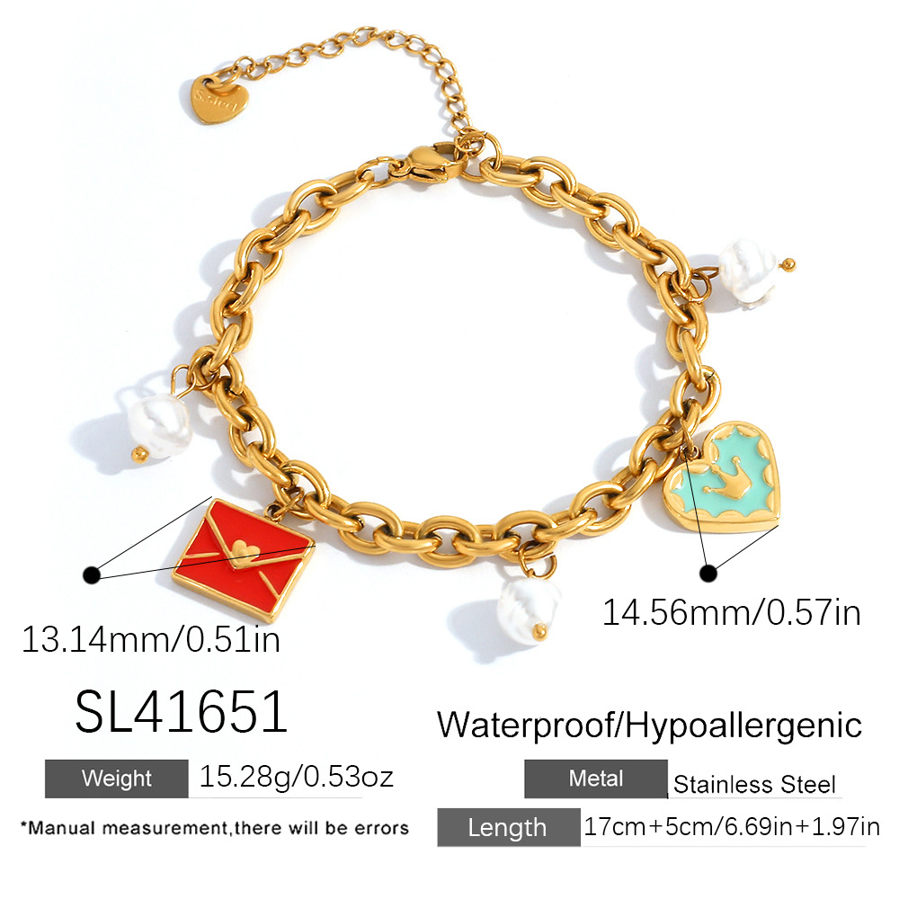 1 Piece Ethnic  Daily Heart Chain  Stainless Steel Women's Charm Bracelets