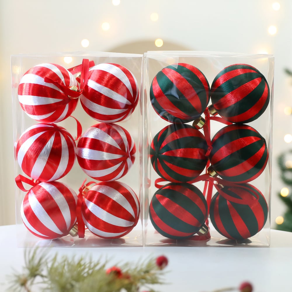 1 Set Christmas Stripe Ball Polyester Party Supplies(1 set=6 pieces) Picture3