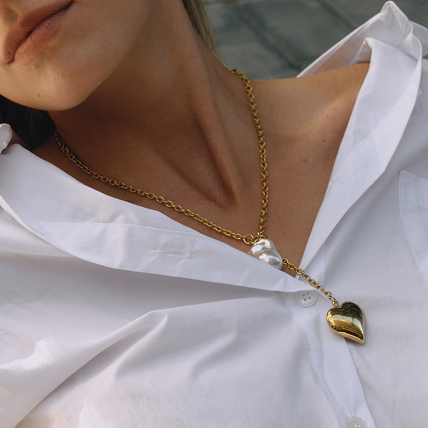 1 Piece Gorgeous Heart Stainless Steel Gold Color Women's Pendant Necklaces h5Picture3