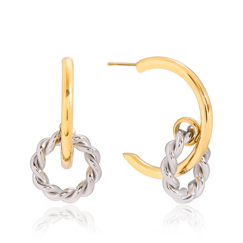 1 Pair Modern Circle Gold Color And Silver Colors Stainless Steel Women's Hoop Earrings