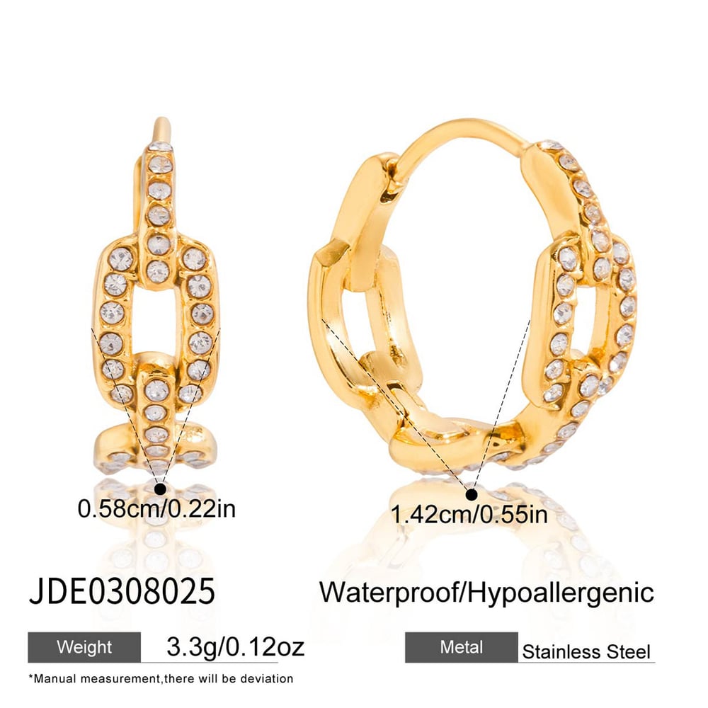 1 Pair Daily Rectangle Stainless Steel Gold Color Zircon Women's Hoop Earrings Picture2