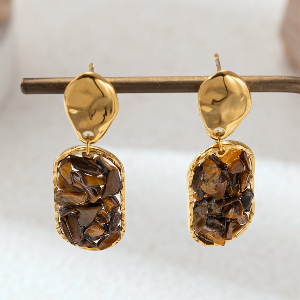 Halsketten-Set aus Naturstein-Edelstahl in Goldfarbe h5Bild4