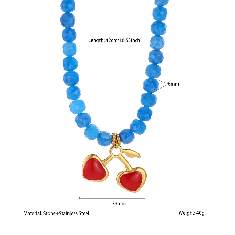 1 elegante collar de cuentas de piedras naturales de cereza para mujer