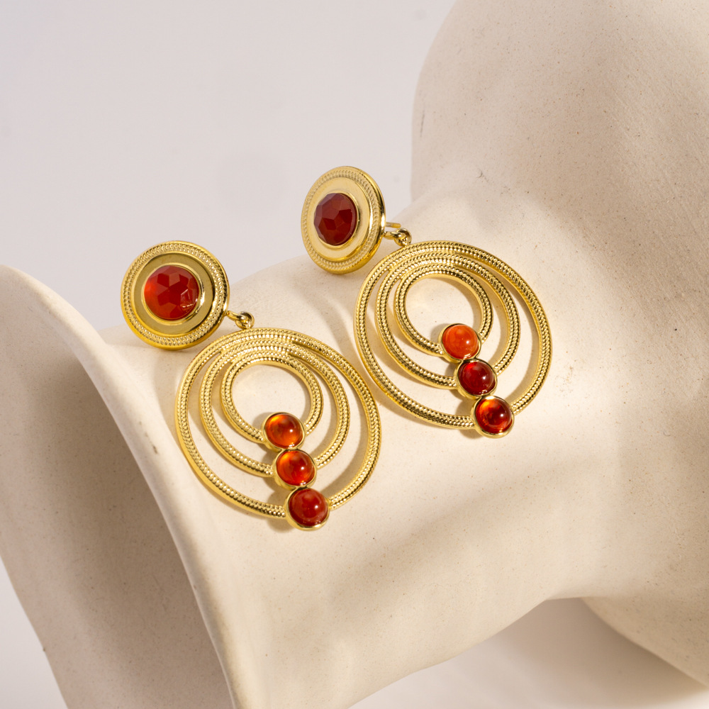 1 Pair Simple  Retro Circle Stainless Steel Women's Drop Earrings Picture2