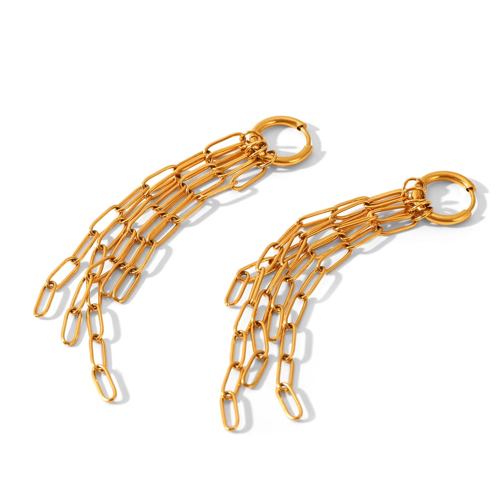 1 Pair Chain Tassel Stainless Steel Gold Color Dangle Earrings