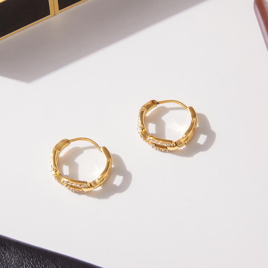 1 Pair Daily Rectangle Stainless Steel Gold Color Zircon Women's Hoop Earrings Picture3