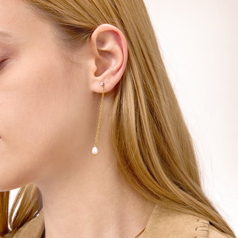 1 Pair Elegant Pearl Stainless Steel Gold Color Women's Dangle Earrings h5Picture3