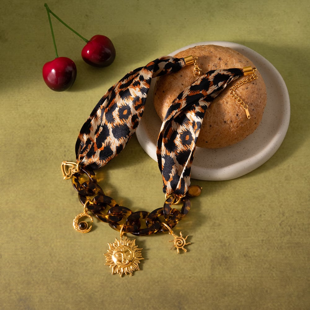 1 Piece Designable Sun Leopard Print Stainless Steel Gold Color Acrylic Women's Pendant Necklaces h5Picture6