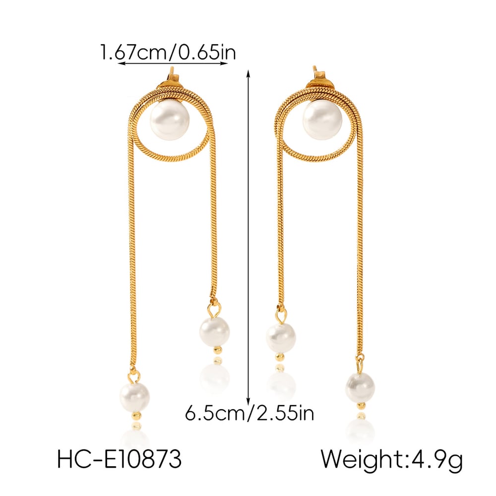 1 Pair Tassel Stainless Steel Gold Color Pearl Dangle Earrings Picture2