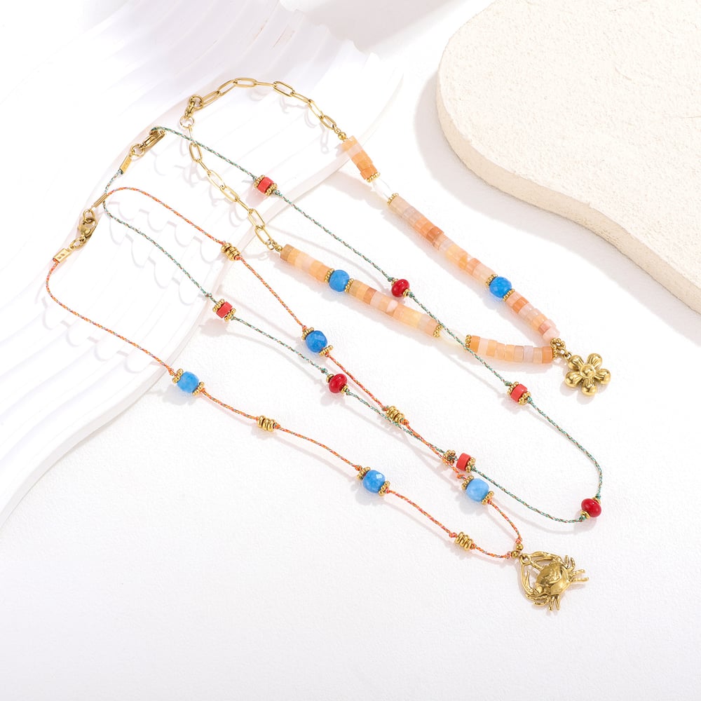 1 pieza elegante collar colgante de cuentas y piedras naturales para mujer h5Imagen5