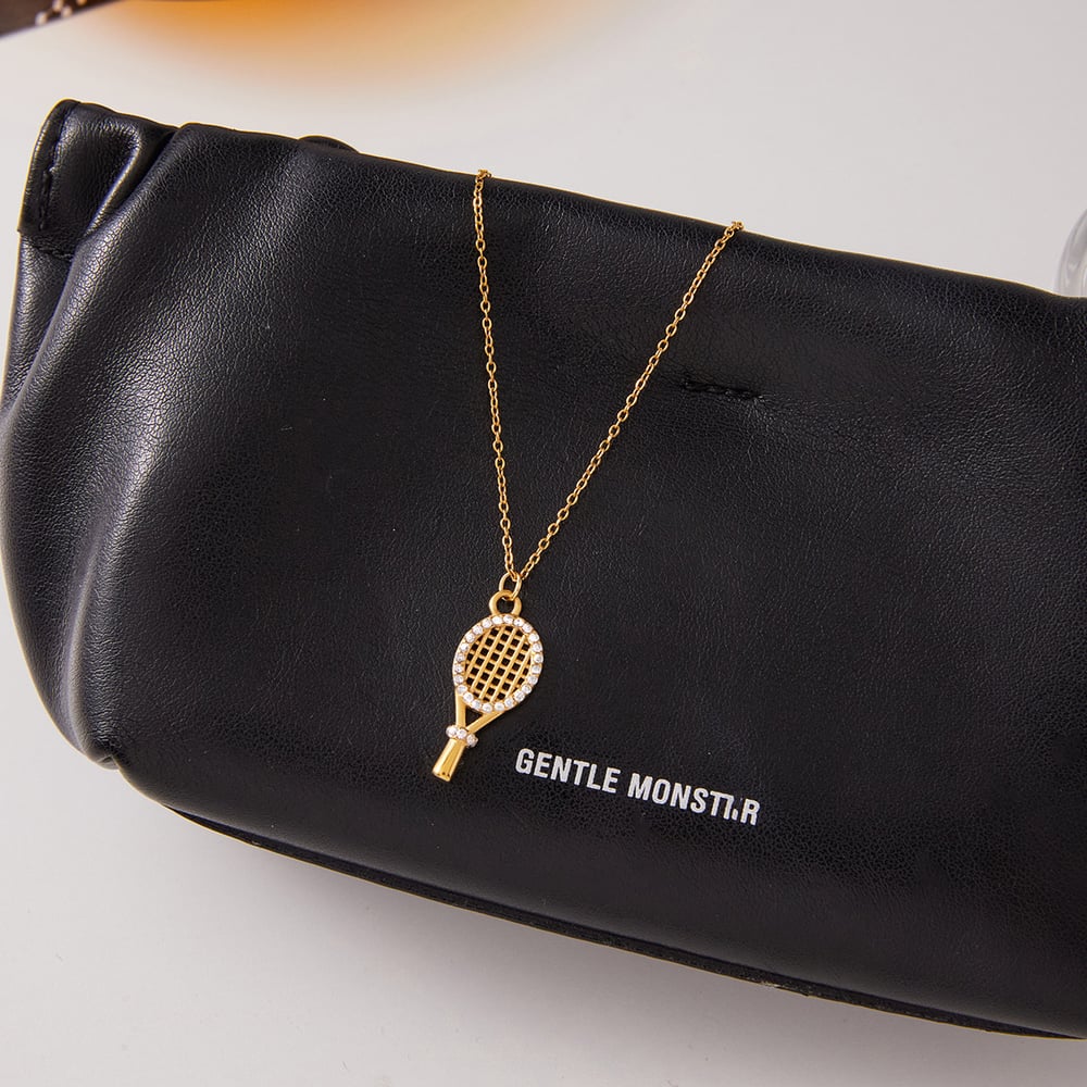 1 Piece Tennis Racket Stainless Steel Gold Color Zircon Women's Pendant Necklaces Picture3