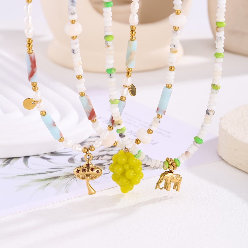 Collar de cuentas para mujer con piedras naturales brillantes de 1 pieza h5Imagen3