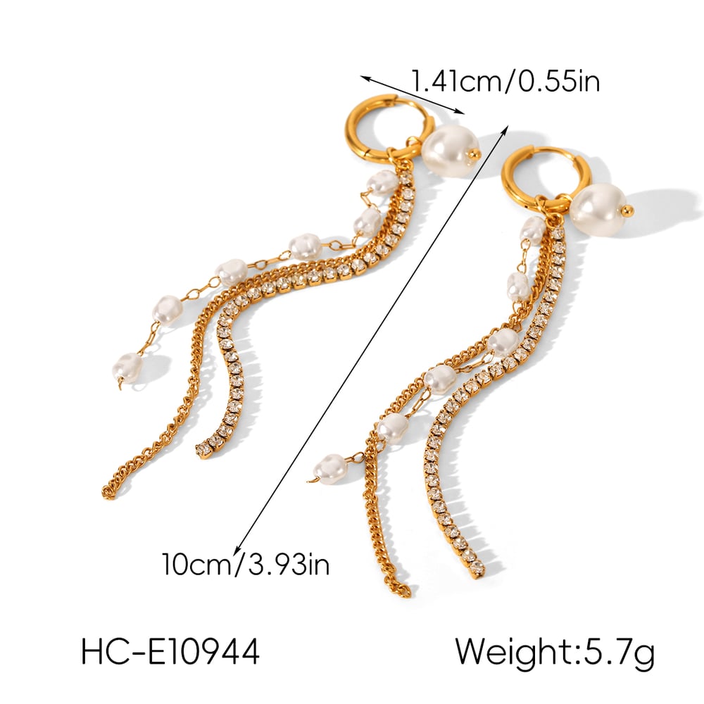 1 Pair Luxurious Series Tassel Stainless Steel Gold Color Zircon Dangle Earrings h5Picture2