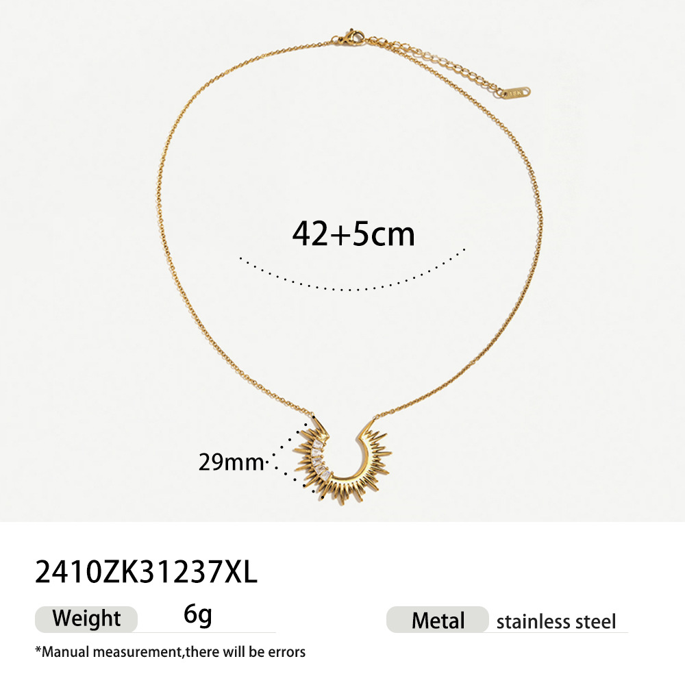 1 Stück Halskette mit Anhänger aus Edelstahl in Sonnenform, goldfarben, Zirkonia 