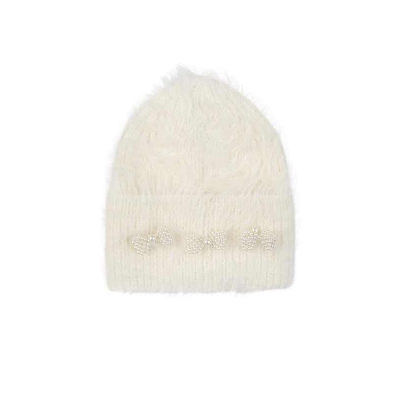 1 Piece Sweet Bow Knot Nylon Plush Knitted Hat 