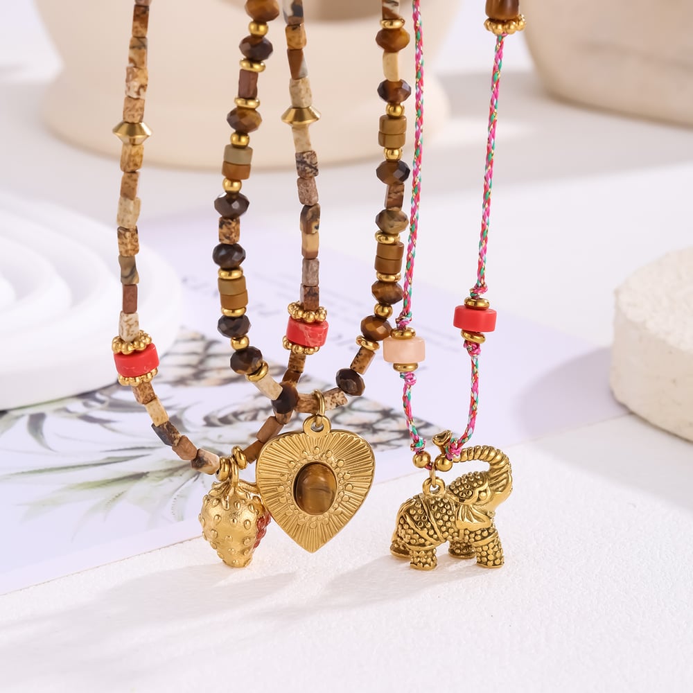 Collar con colgante clásico de elefante y piedras naturales para mujer (1 pieza) h5Imagen3