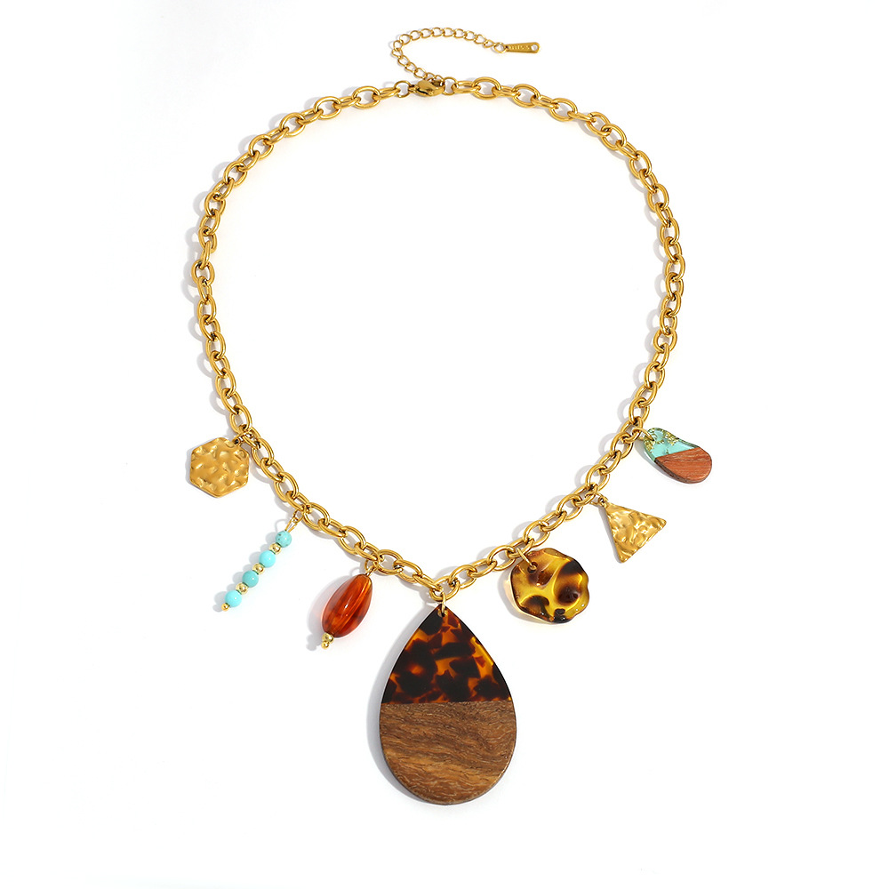 1 Piece Simple Droplet Leopard Print Stainless Steel Women's Pendant Necklaces h5Picture4