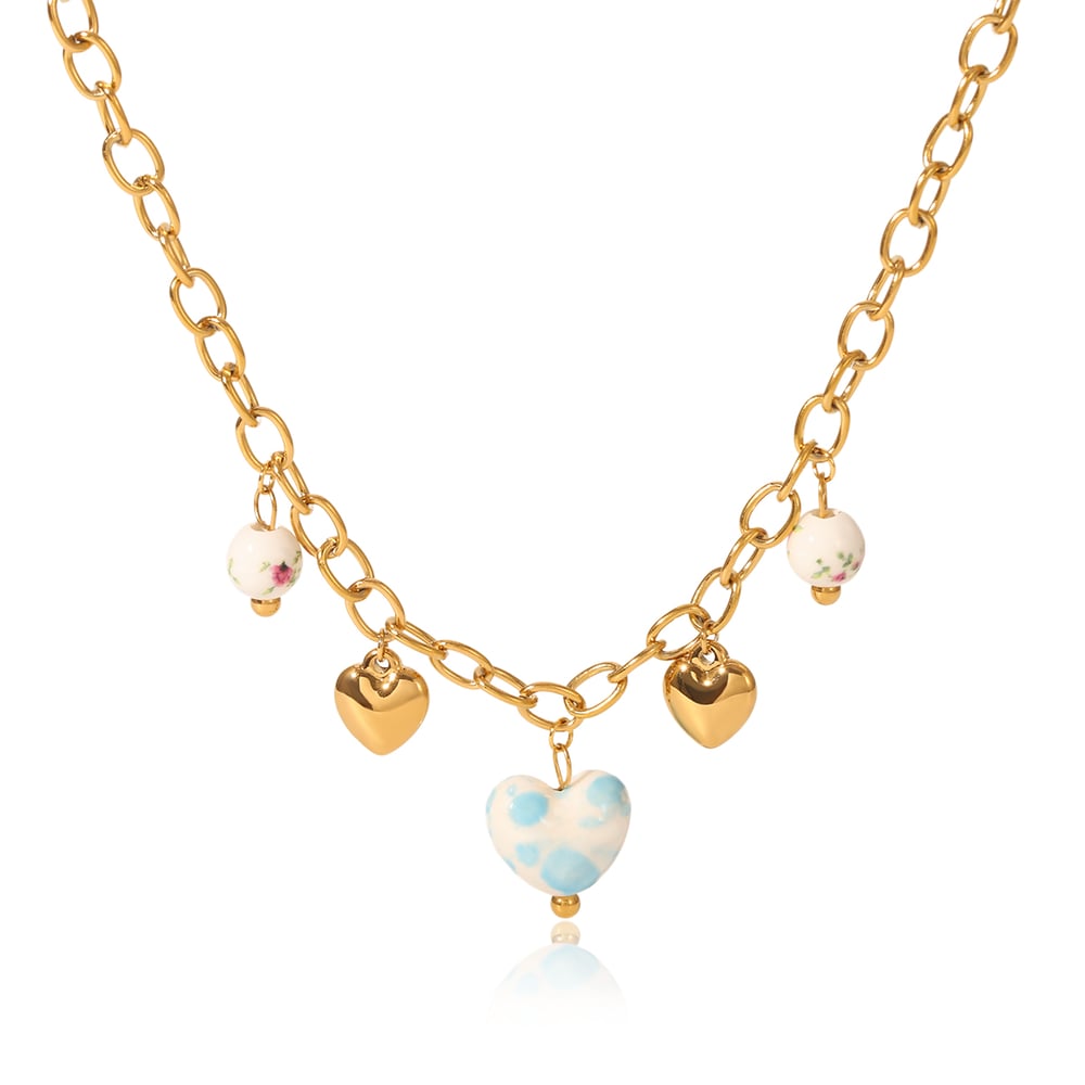 1 Piece Ceramic Heart Stainless Steel Gold Color Pendant Necklace