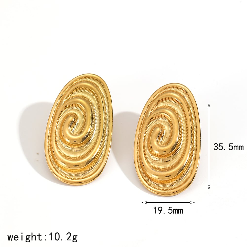 1 Pair Vortex Pattern Stainless Steel Gold Color Stud Earrings 