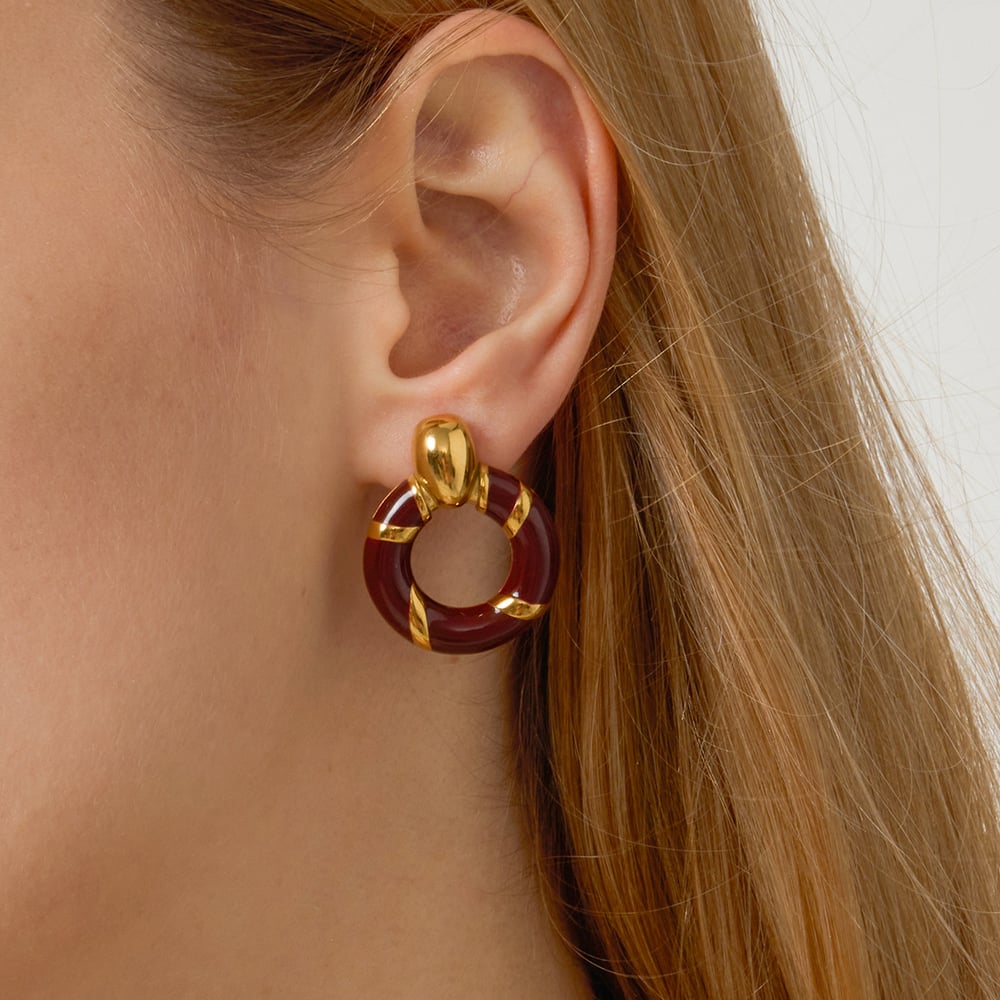 1 Pair Vintage Circle Stainless Steel Gold Color Women's Stud Earrings Picture4