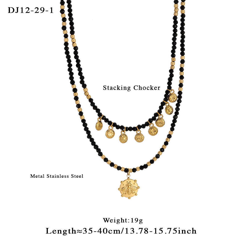 1 Piece Vintage Bee Black Spinel Stainless Steel Women's Layered Necklaces Picture2