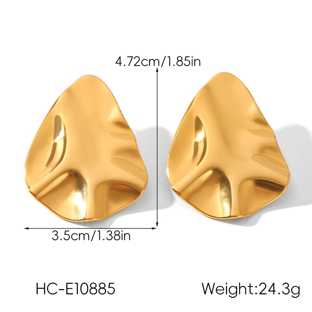 1 Pair Irregular Shape Hammer Pattern Stainless Steel Gold Color Stud Earrings Picture2